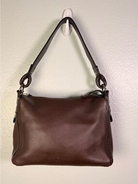 Kate Spade Dark Brown Leather Shoulder Bag with Pink Trim and Snake Skin Lining